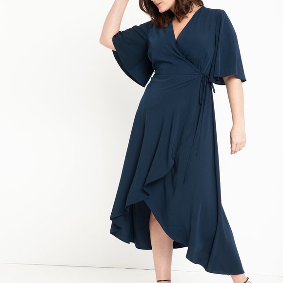 Eloquii Dresses & Skirts - Eloquii Flare Sleeve Maxi Wrap Dress Blue 18 NWT